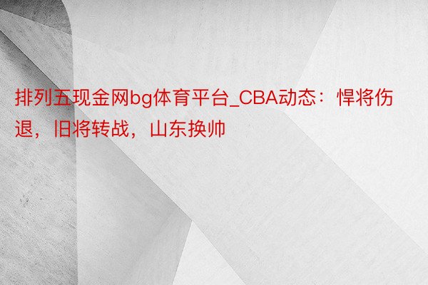 排列五现金网bg体育平台_CBA动态：悍将伤退，旧将转战，山东换帅