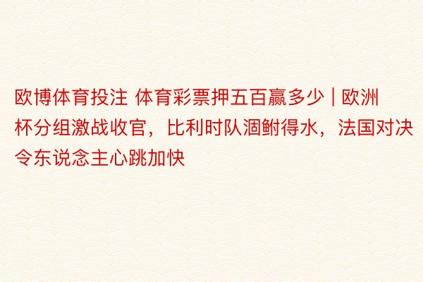 欧博体育投注 体育彩票押五百赢多少 | 欧洲杯分组激战收官，比利时队涸鲋得水，法国对决令东说念主心跳加快