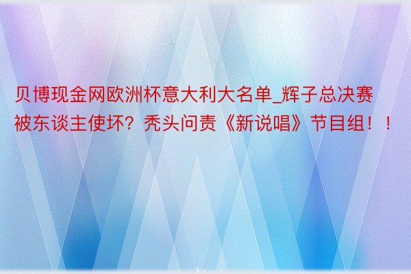 贝博现金网欧洲杯意大利大名单_辉子总决赛被东谈主使坏？秃头问责《新说唱》节目组！！