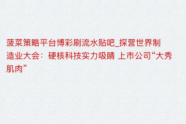 菠菜策略平台博彩刷流水贴吧_探营世界制造业大会：硬核科技实力吸睛 上市公司“大秀肌肉”