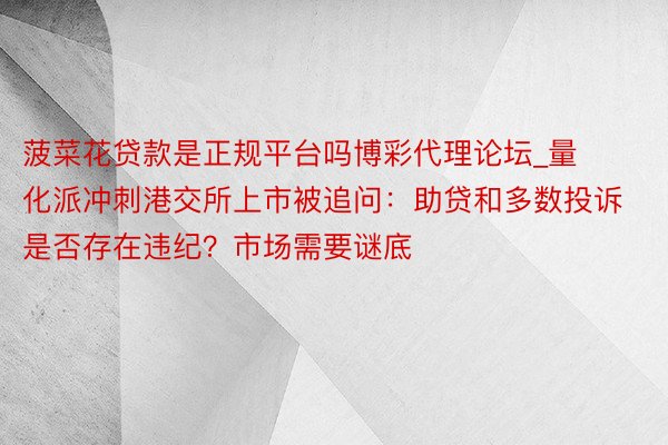 菠菜花贷款是正规平台吗博彩代理论坛_量化派冲刺港交所上市被追问：助贷和多数投诉是否存在违纪？市场需要谜底