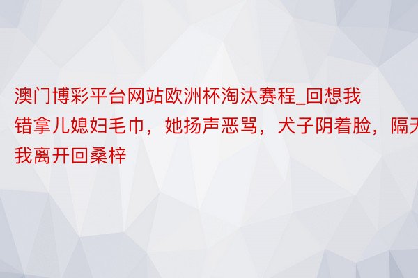 澳门博彩平台网站欧洲杯淘汰赛程_回想我错拿儿媳妇毛巾，她扬声恶骂，犬子阴着脸，隔天我离开回桑梓